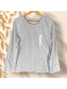 New Croft & Barrow Pajama Top Women L Large Gray Long Sleeve Sleepwear Fleece